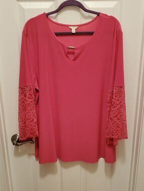 SALE Cato 🌻 Women’s Pink Lace-Sleeve Blouse 18/20W